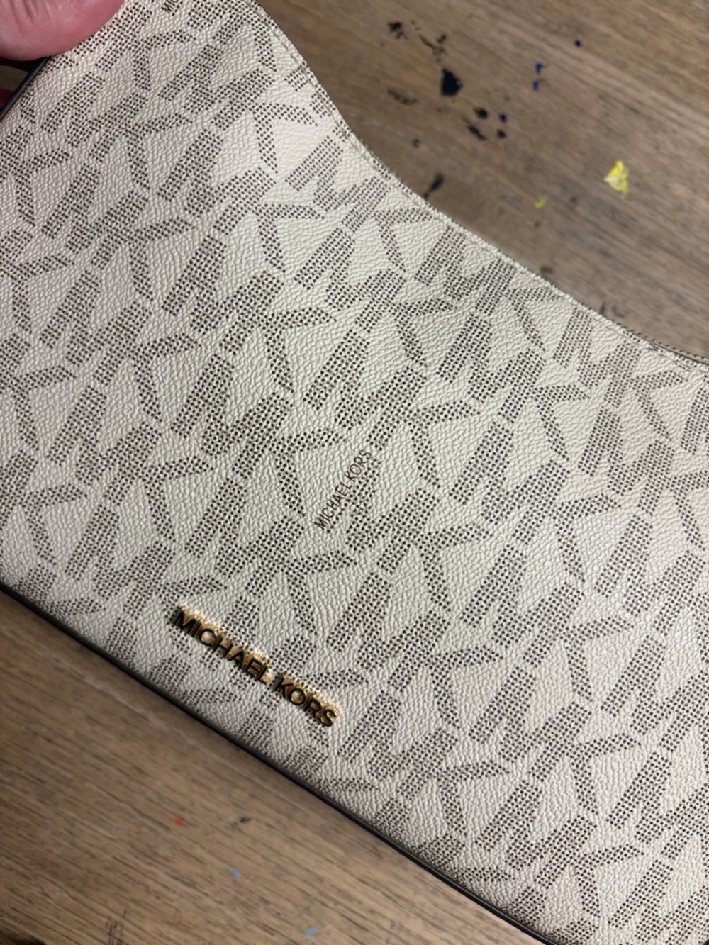 Michael Kors Cream and Brown Signature Shoulder Bag
